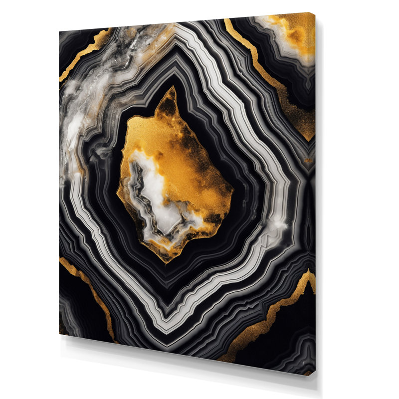 Glam Serenity, agate dorée noire sur toile, Toile tendue, H 40 po x l 30 po x P 1,5 po