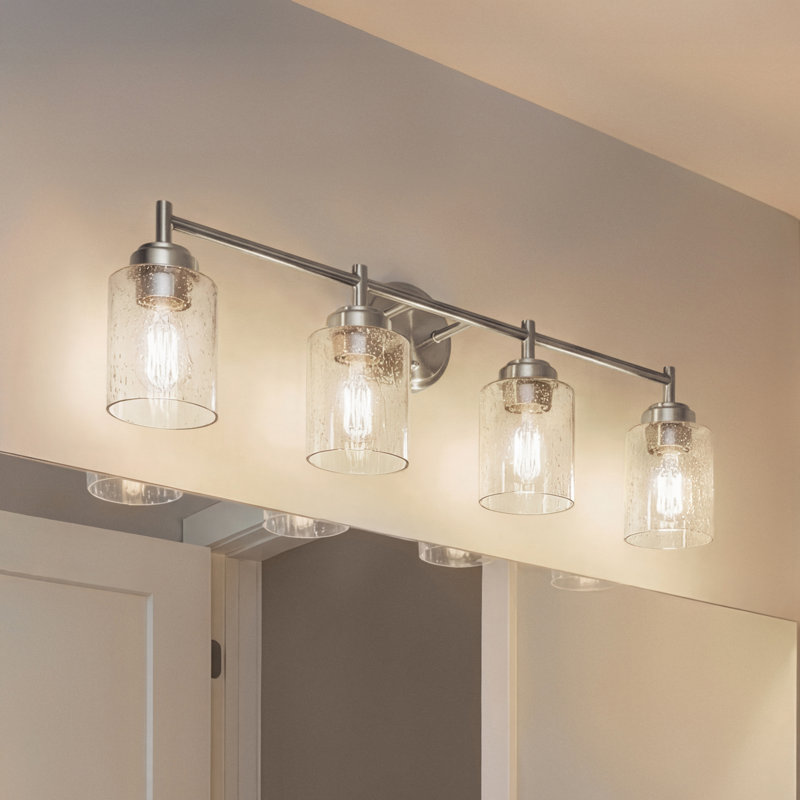 Winslow 4-Light Brushed Nickel Vanity Light with Clear Seeded Glass Shades, Brushed Nickel