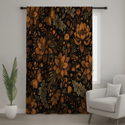 Rideaux à motif floral orange, voilages et voilages à motif floral - 1 panneau