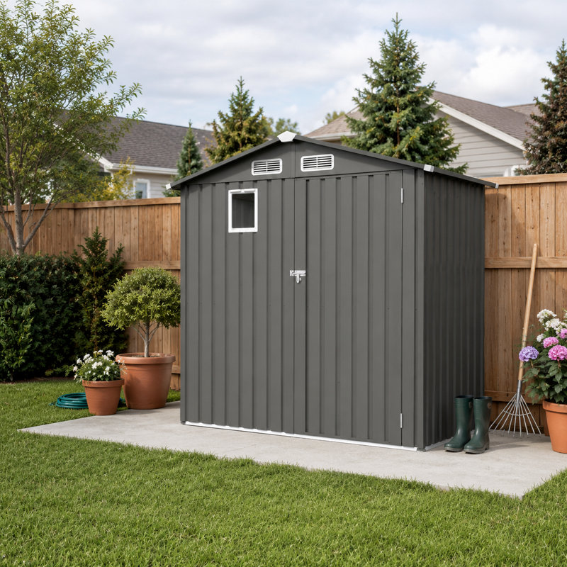 Dark Gray Gable Shed with Window and Front Vents