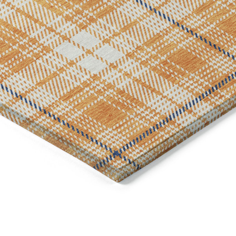Tapis extérieur lavable à carreaux bleu orange et ivoire 3 pi x 5 pi