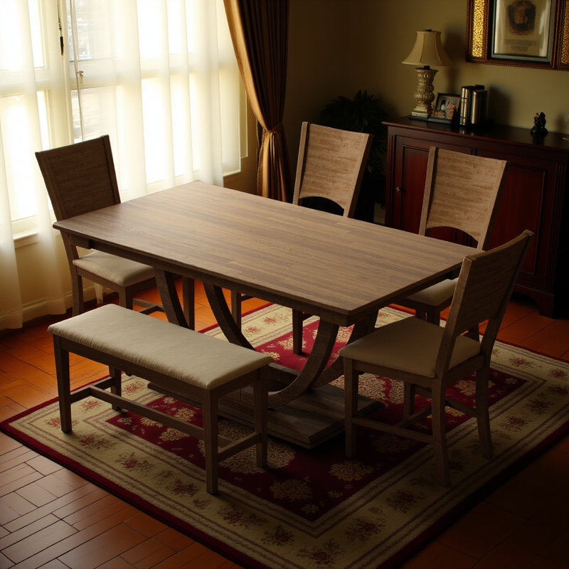 6-Piece Wood Half Round Dining Table Set Kitchen Table Set