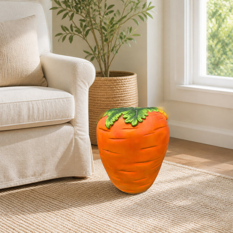 Carrot Resin Accent Stool, 14.2 x 16.5 Inches, Orange Red