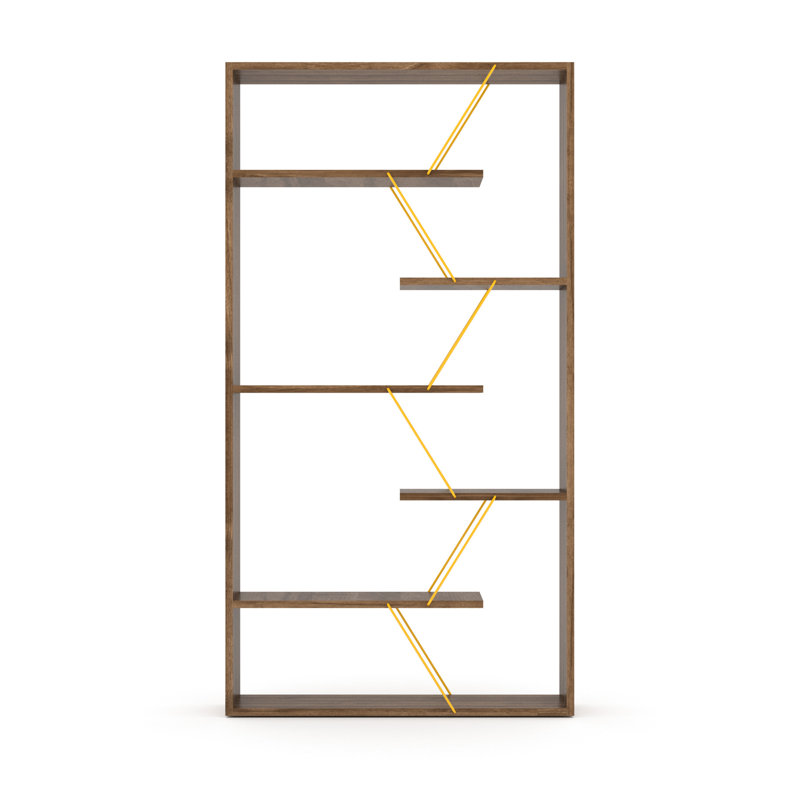 Noyer / bois massif jaune - bibliothèque à 6 tablettes pour bureau à domicile, Noyer / jaune