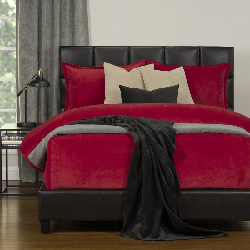 Mixology Velvet Bed Cap Comforter Set with Sewn Corners, Berry, King