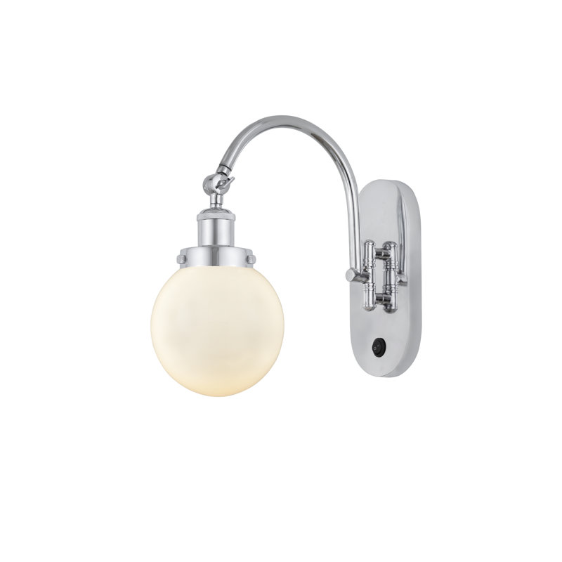 Shauna Swing Arm Sconce, Matte White, Incandescent, Polished Chrome