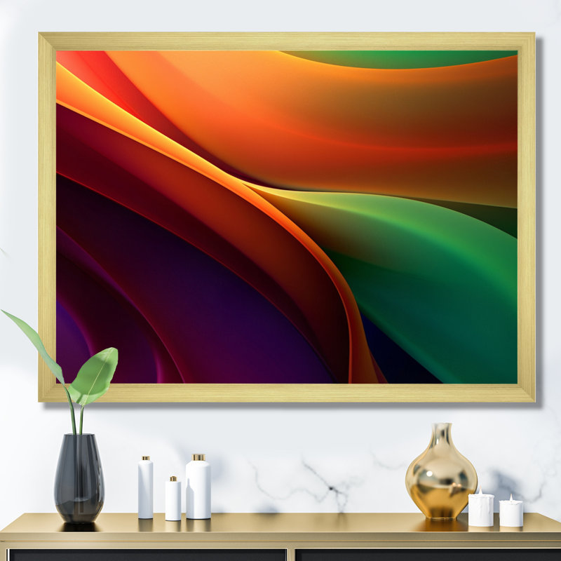 " Orange Green Spectral Currents ", Gold Single Picture Framed, 12" H  x 20" W x 1" D