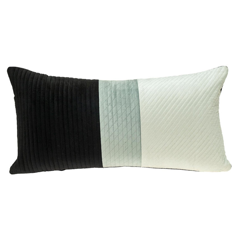 Coussin décoratif en velours rayé bleu marine 12 po x 24 po, Noir et blanc