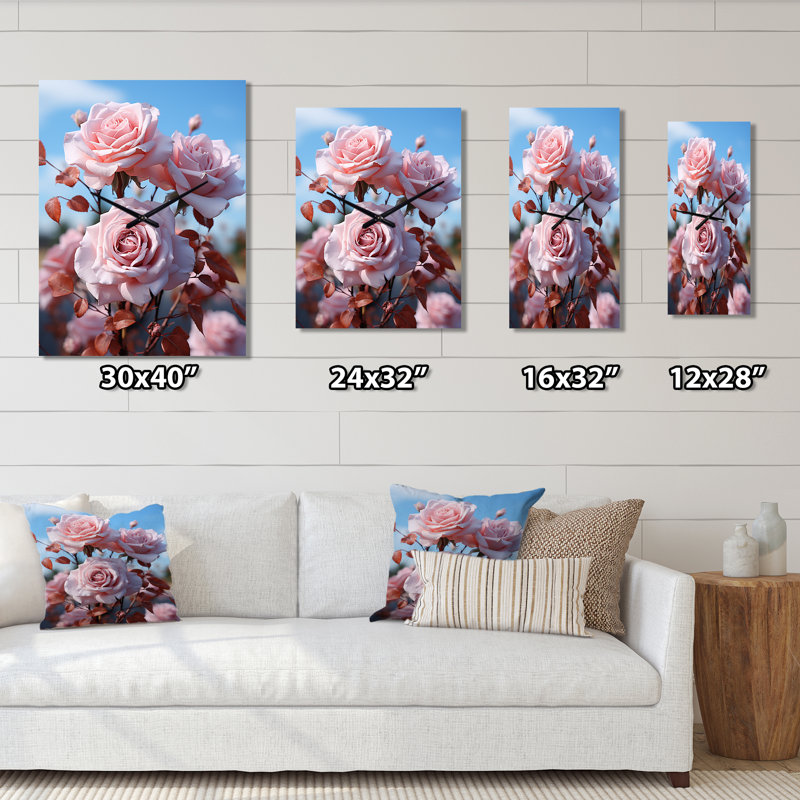 Horloge murale florale rose pastel Elegance I, H 28 po x l 12 po x P 1 po