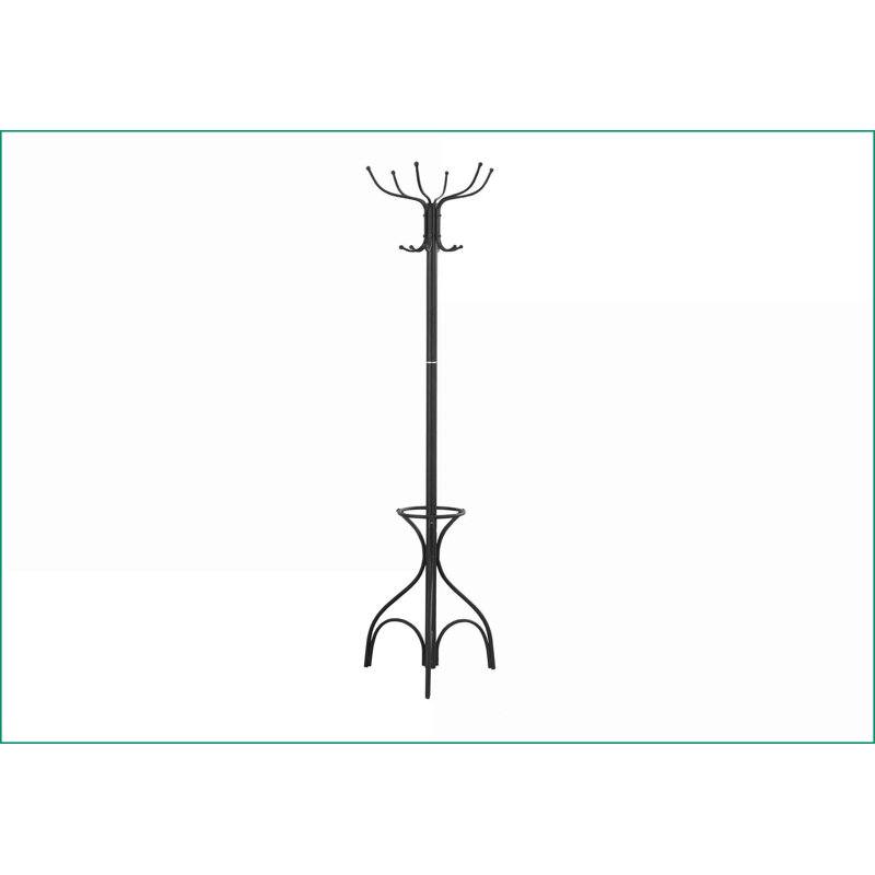 Coat Racks, Transitional 12-Hook Free Standing with Umbrella Holder, 70"H | Black | Metal