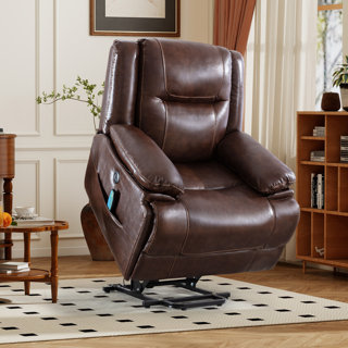 37.8" W Top Grain Genuine Leather Super Soft And Oversize Power Lift Assist Recliner with Massage