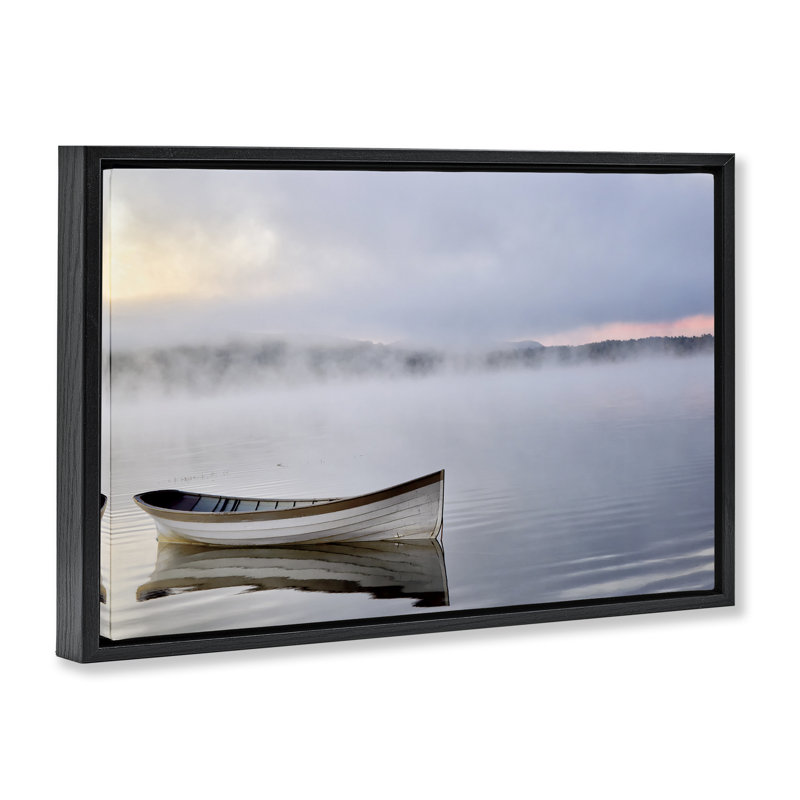 Cadre flottant Tranquil Lake Canoe, design par Michael Iacobellis, Cadre flottant noir de jais, H 21 po x l 31 po