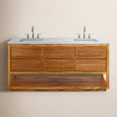 Tessa 72 In. Mango Wood Carrara White Marble Countertop Bath Vanity with Chrome Faucet