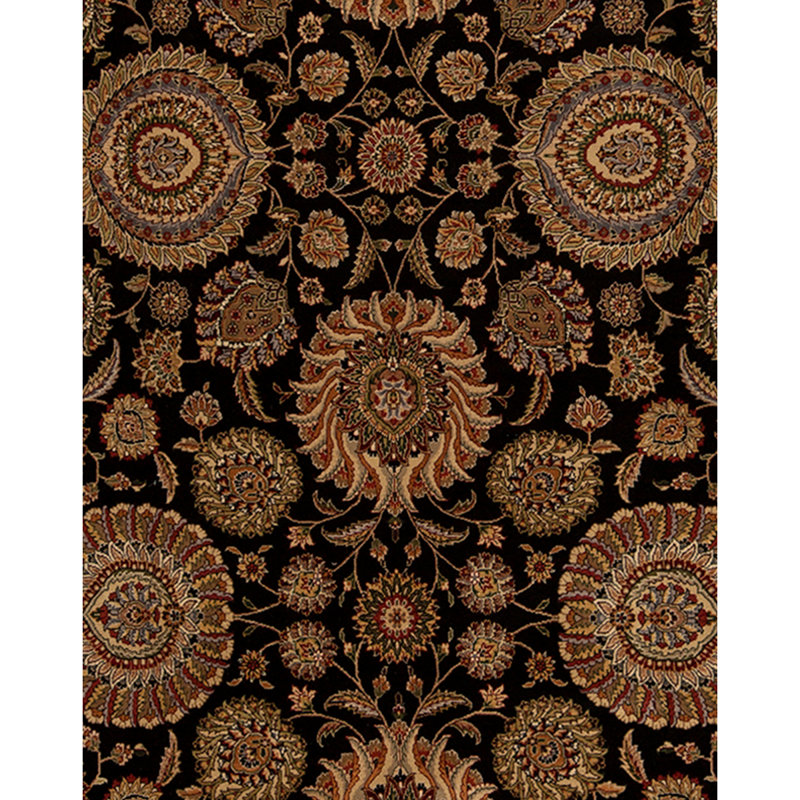 Wool Floral Area Rug in Black/Brown/Beige