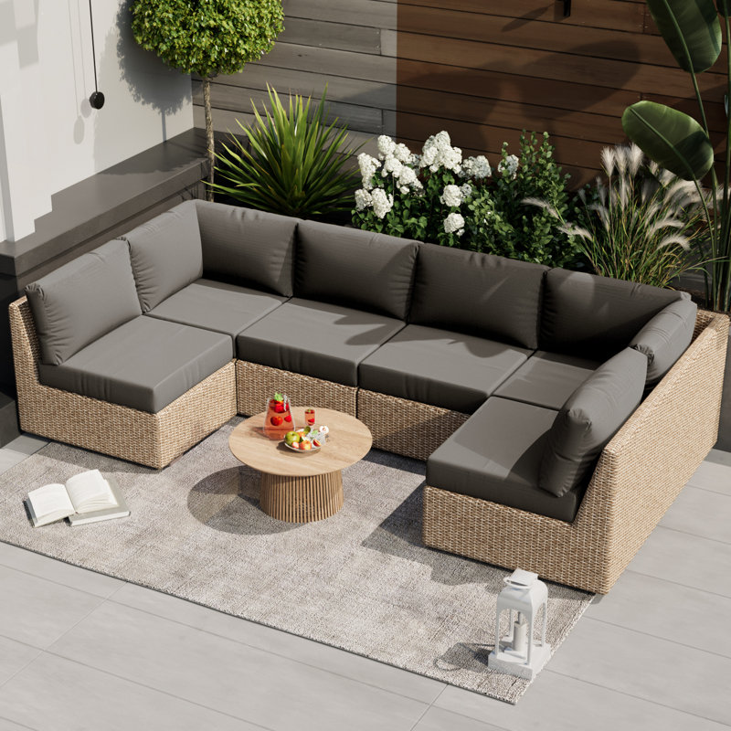 14 Pieces 3" Outdoor Replacement Cushion Sets For Patio Furniture(Set Of 6 Cushion , 6 Backrests , 2 Coner Cushions)