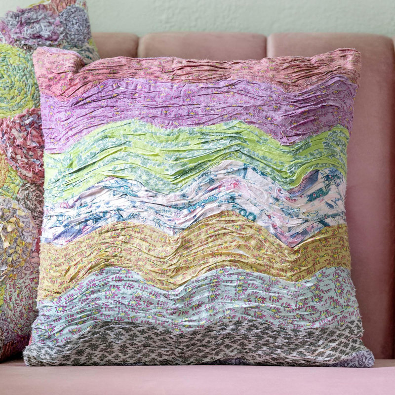 Cotton Throw Pillow, Chevron, Multicolor Pink, Polyester