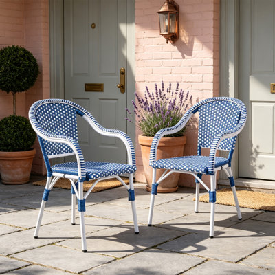 Chaises de jardin avec accoudoirs, style bistro français, en rotin PP (lot de 2)