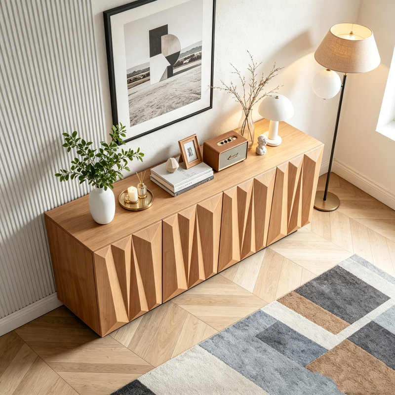 Buffet 60 po Mid-Century avec portes 3D