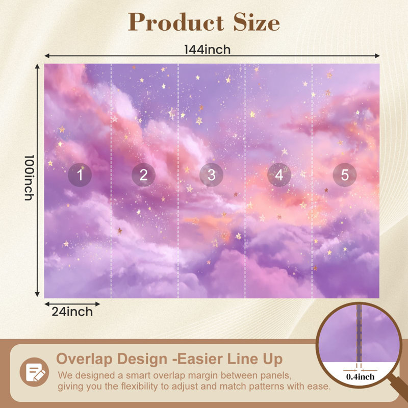 Papier peint autocollant Boho Clouds, L 144 po x l 100 po