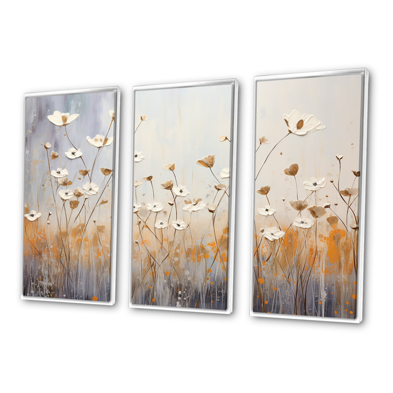 Minimalisme «Snowdrop Flowers Harmony II - Snowdrops», ensemble d'art mural, Cadre flottant blanc, H 32 po x l 48 po x P 1 po