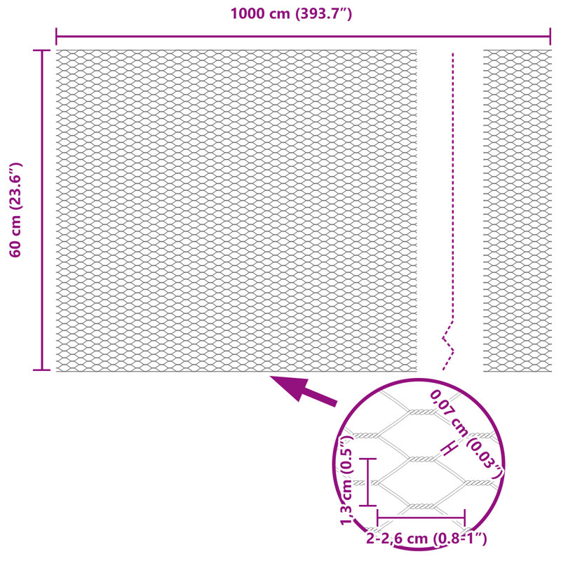 Hexagon Fence Grey Steel, 60cm H x 1000cm W