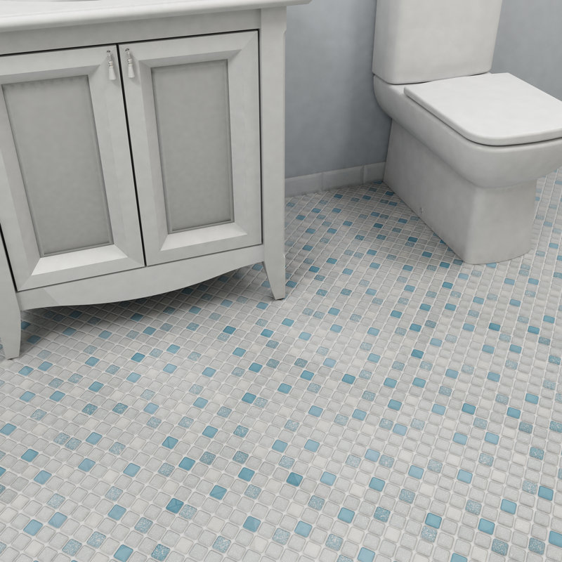 Crystalline Square 1.1" x 1.1" Porcelain Grid Mosaic Wall & Floor Tile, Blue/White