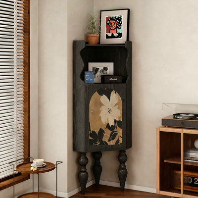 Armoire de coin noire en bois massif