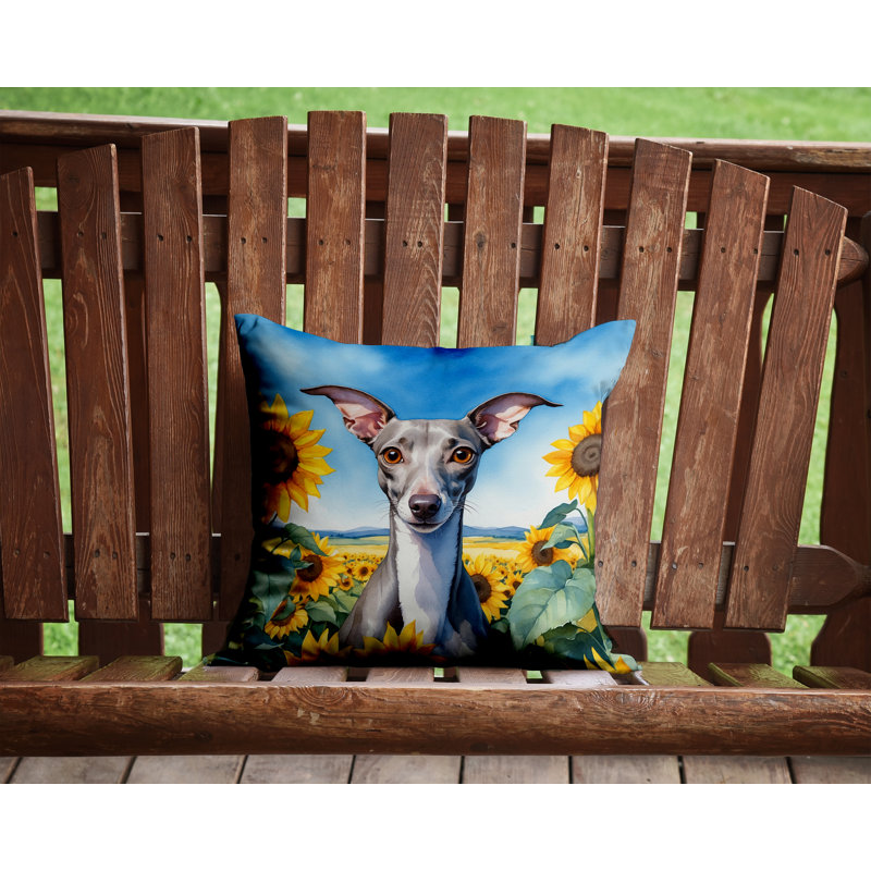Italian Greyhound in Sunflowers Throw Pillow, 14"H x 14"W