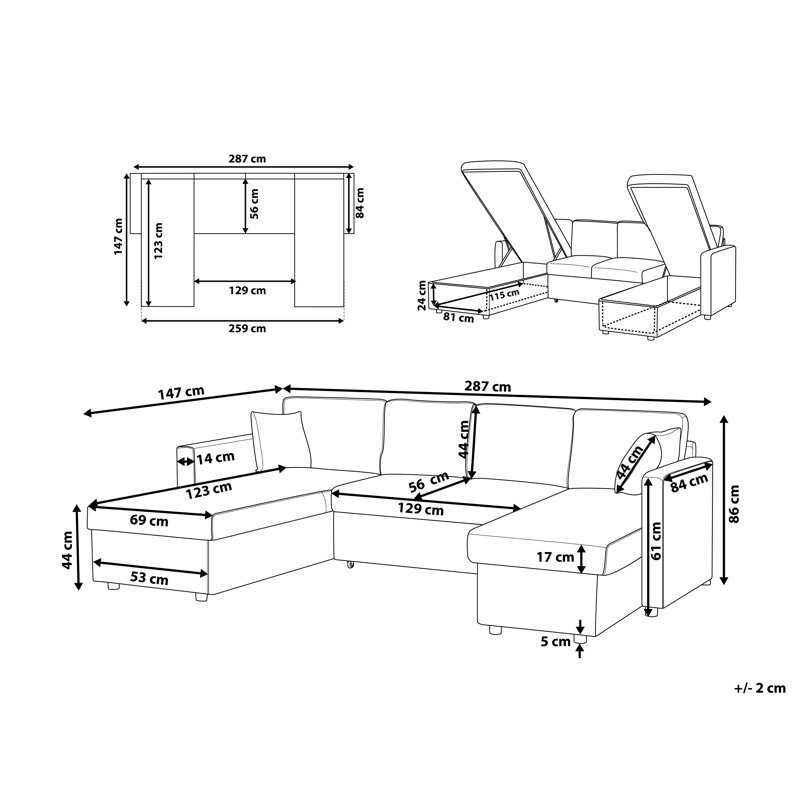 Wobner 5 Seater Sofa Bed, Beige