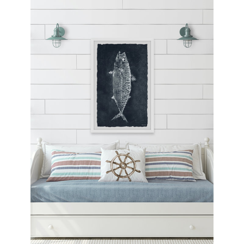 Poisson en noir par Marmont Hill - reproduction de cadre photo avec bord frangé, H 36 po x l 24 po x P 1,5 po