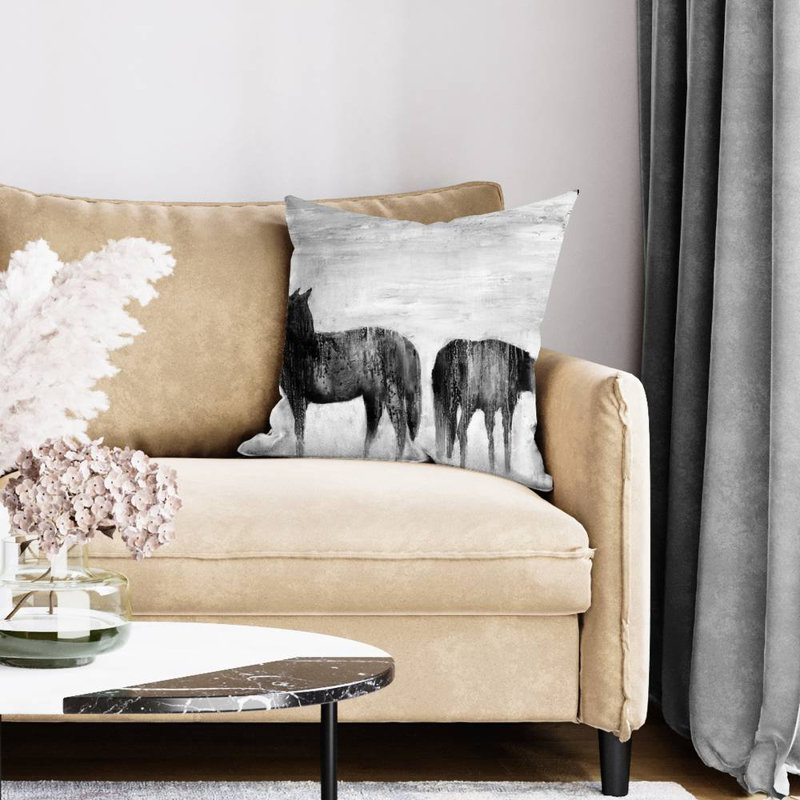 Horses silhouettes in the mist - 20"x20" Throw pillow - Poly twill - Print on demand