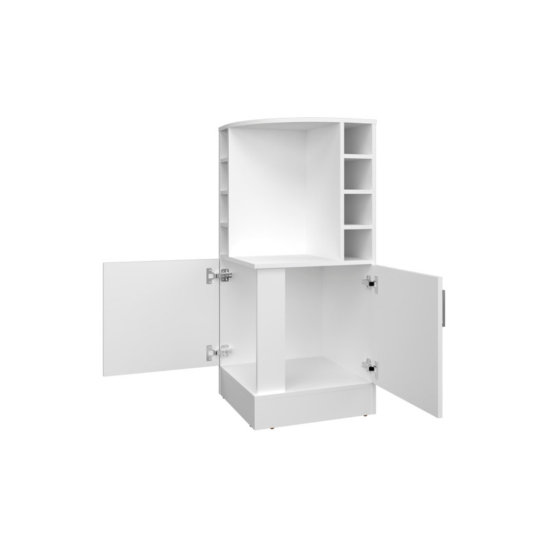 Toyei Corner Bar Cabinet with Bottle Rack, Open Shelves, and Hidden Storage, White