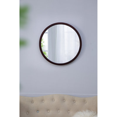 20" X Circle Wall Mirror With Dark Wooden Frame Design - For Living Room, Dining, Foyer, Bathroom, Office Minimalist, Enlarges Area Black Appeal Bath,