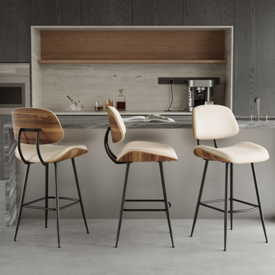 Tabouret de bar 26 po en similicuir et bois de noyer