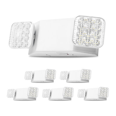 6 Pack Emergency Lights for Business, with Battery Backup, Commercial LED Emergency Exit Lighting Fixtures, AC 120/277V, with Two Square Head Adjustable, 90-Minute Backup, for Business, White