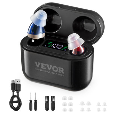 Hearing Aids for Seniors, Rechargeable Hearing Amplifiers With Noise Cancelling and Volume Control, Digital In-Ear Hearing Assist Device with Charging Case and 8 Pair of Ear Domes