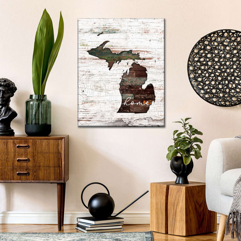 Michigan Home Map sur impression sur toile, H 10 po x l 8 po x P 1 po