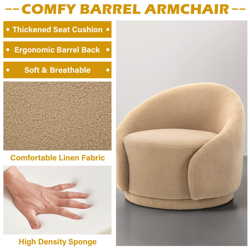 Fauteuil demi-tonneau pivotant rembourré Aunna, Ourson gris clair