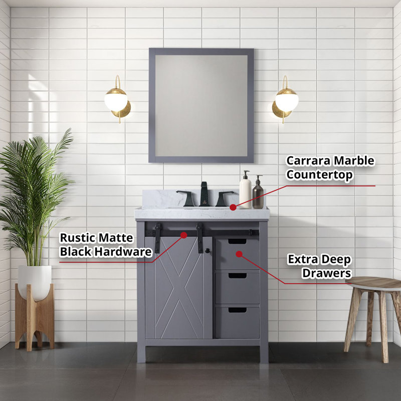 Marsyas 30-inch Dark Gray Freestanding Bathroom Vanity with Barn Door