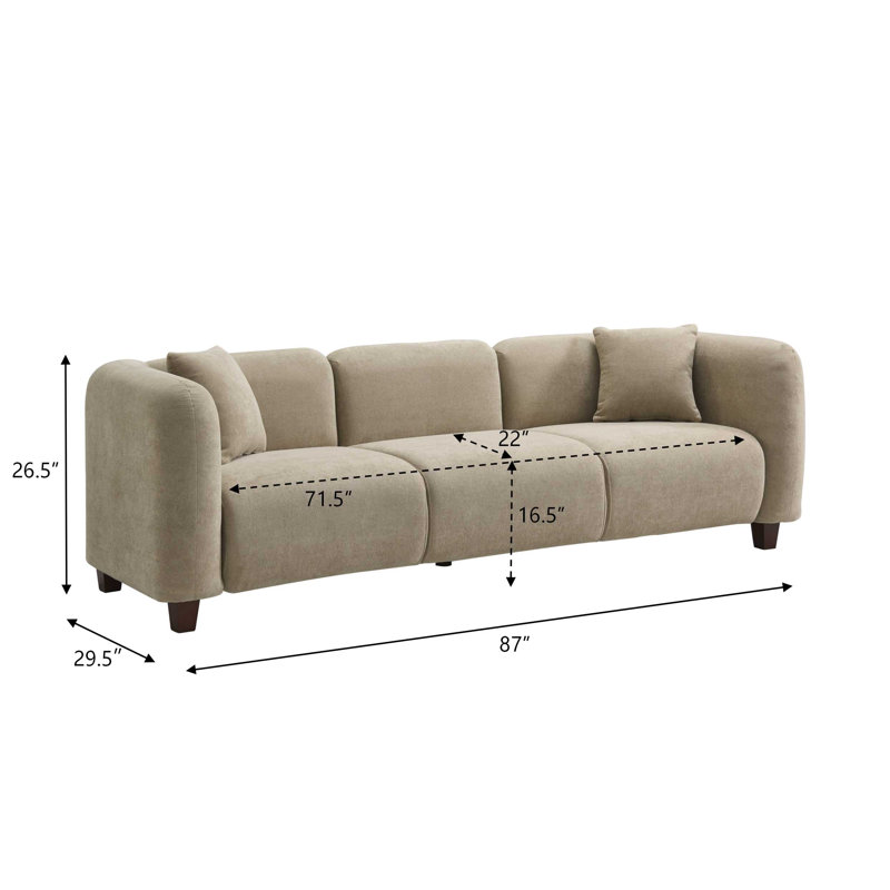 Lunara Modern Minimalist Upholstered 3-Seater Sofa With Soft-Touch Fabric, Camel 