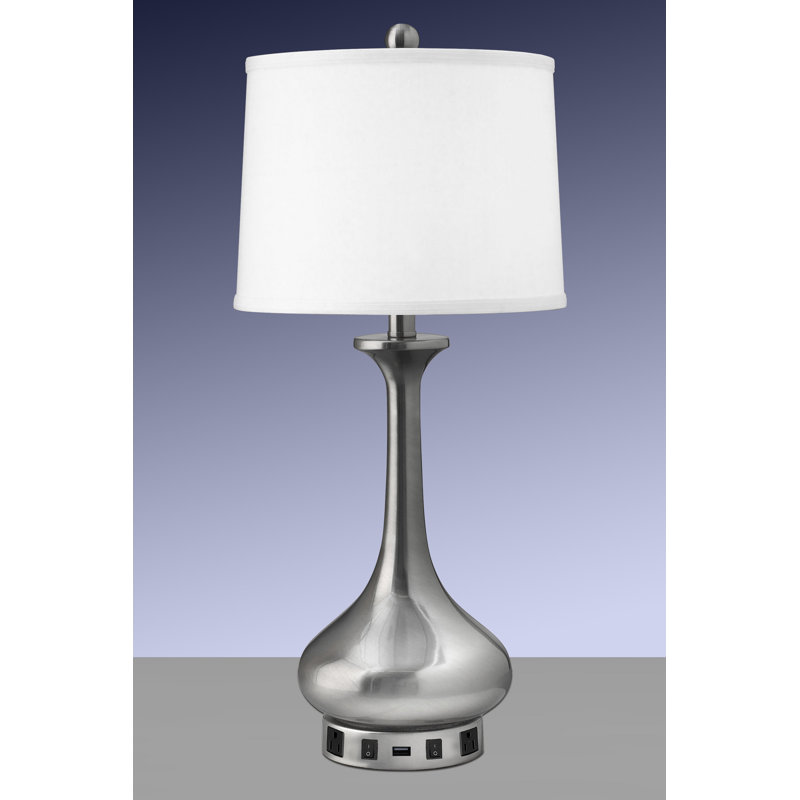 Lampe de table argentée avec prise USB et prise 29 po Goccia