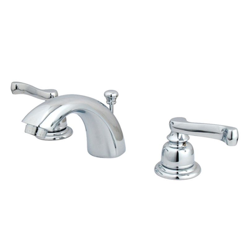 Kingston Brass Royale Two-Handle 3-Hole Deck Mount Mini-Widespread Bathroom Faucet with Plastic Pop-Up, Polished Chrome