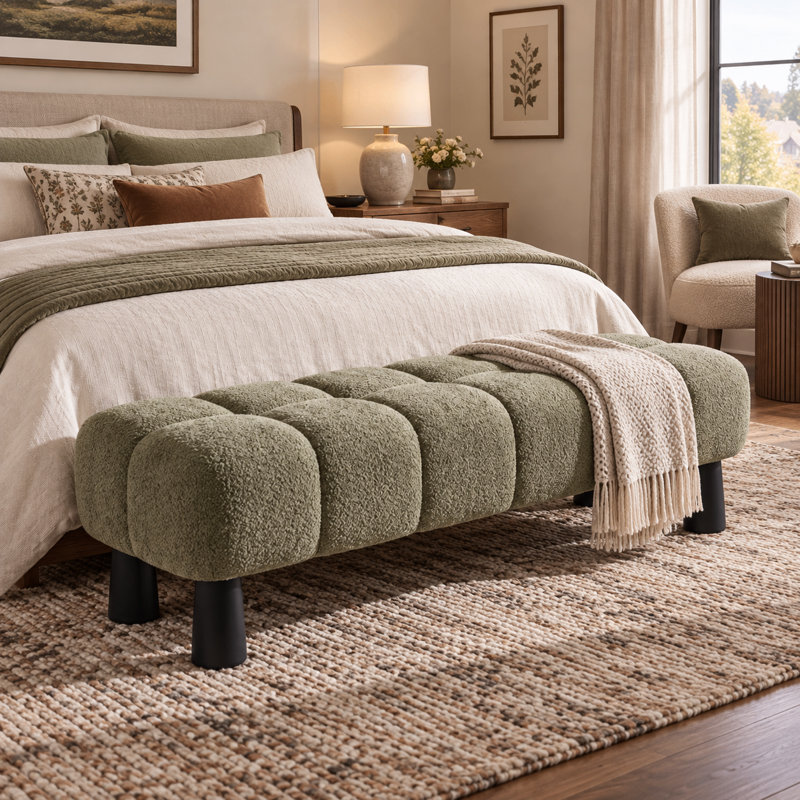 Fabric Upholstered Bench, Vert