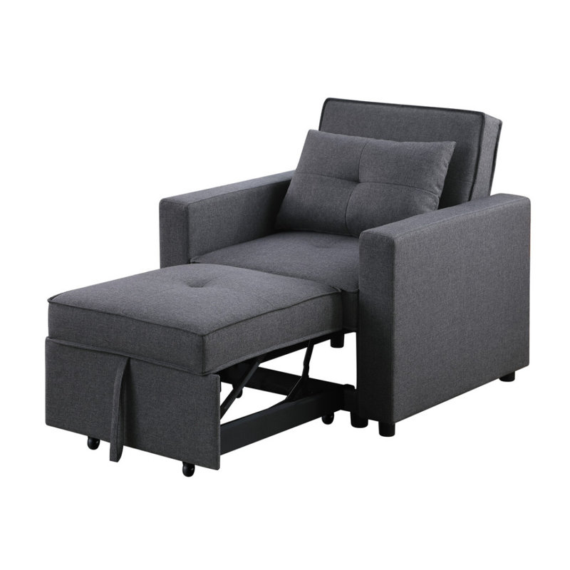 Fauteuil convertible en lin gris foncé 33,25 po Zoey, Gris foncé