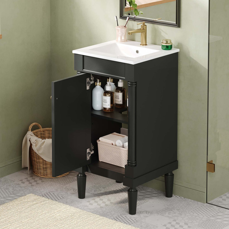 Armoire de salle de bain de style français 18 po avec rangement, tablette réglable, charnières à fermeture douce, Noir