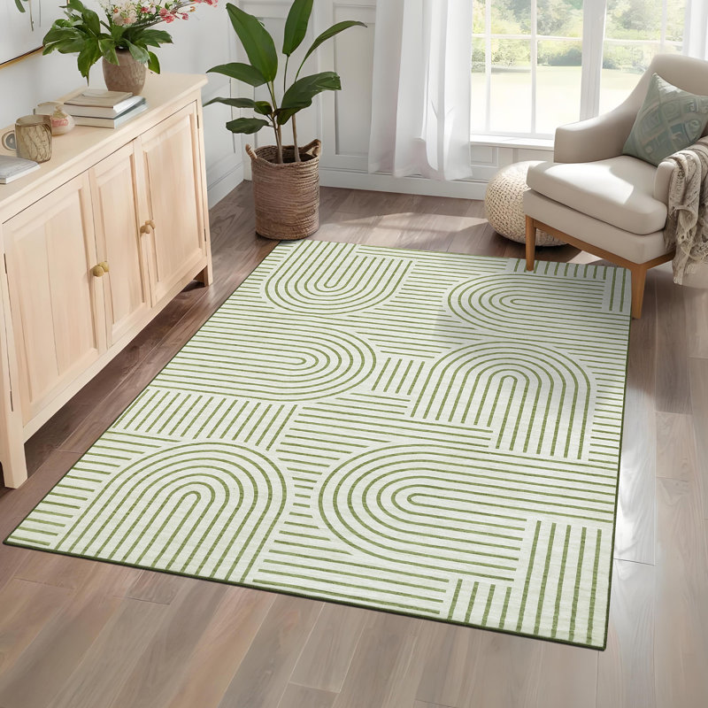 Machine Printed Area Rug, Green, Rectangle 80 x 150 cm