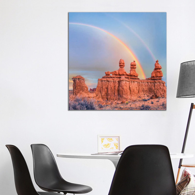 Rainbow Over Rock Formation Called The Three Judges, Goblin Valley State Park, Utah 1 Piece Wall Art on Canvas