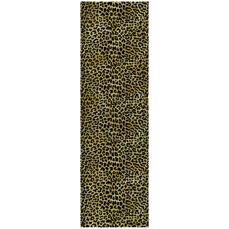 Premium Machine Washable Dream Shag ADS43 Leopard Rug, 2'3" x 7'6" Runner, Gilded