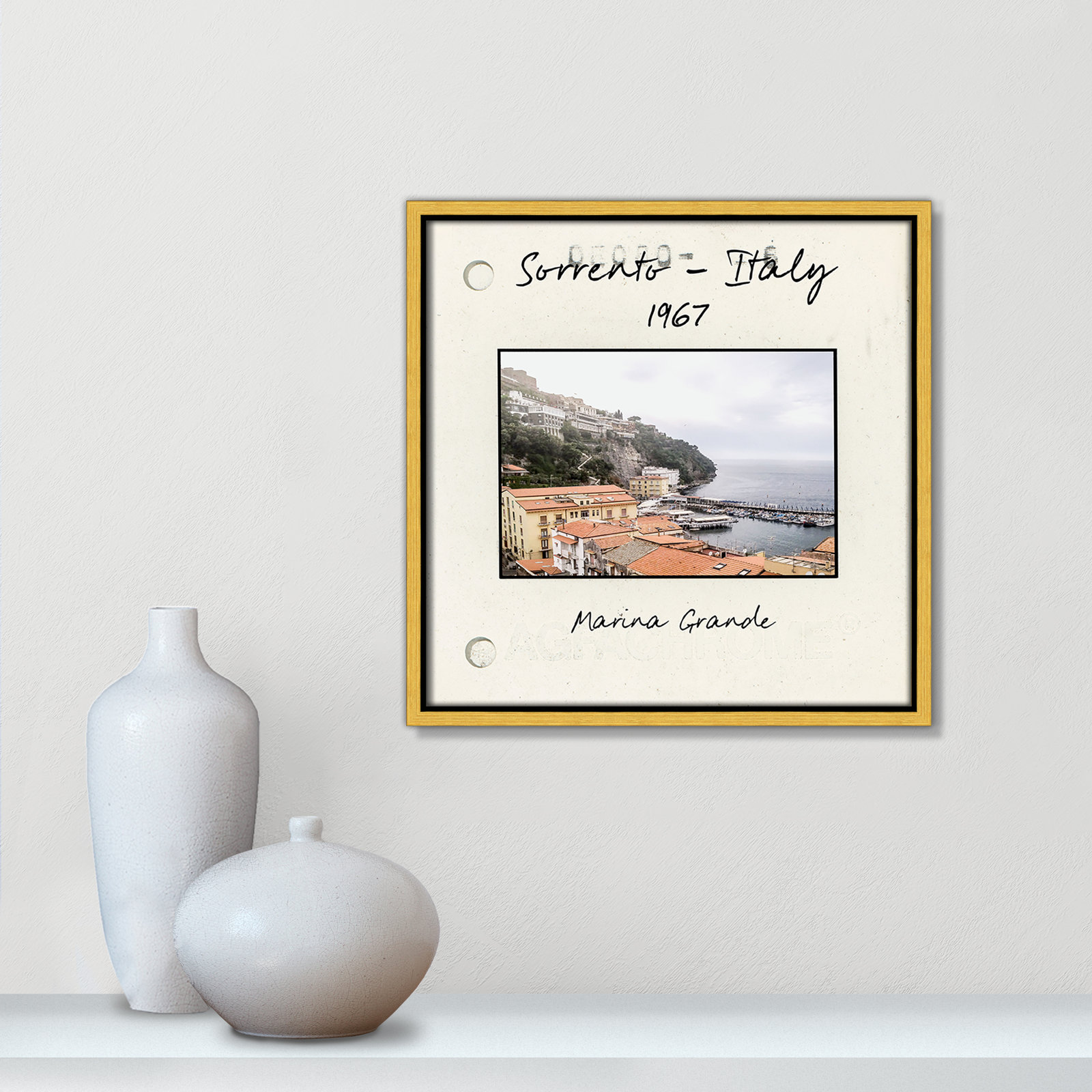 Travel Slide Collection "Sorrento, Italy" Print, 13.5" H x 13.5" W x 2" D, Gold Floater Framed Canvas