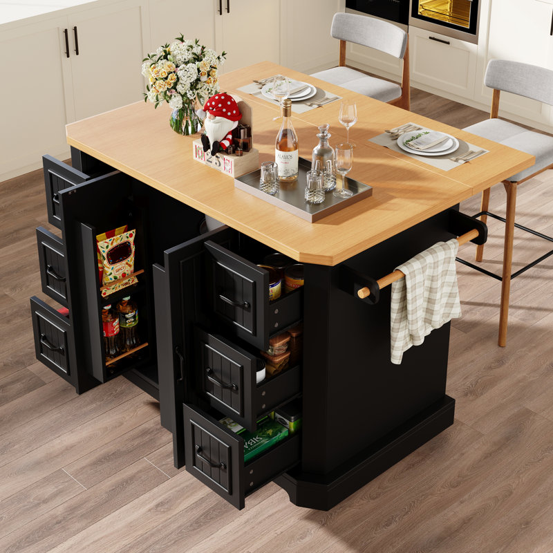 Wood Kitchen Island, Black